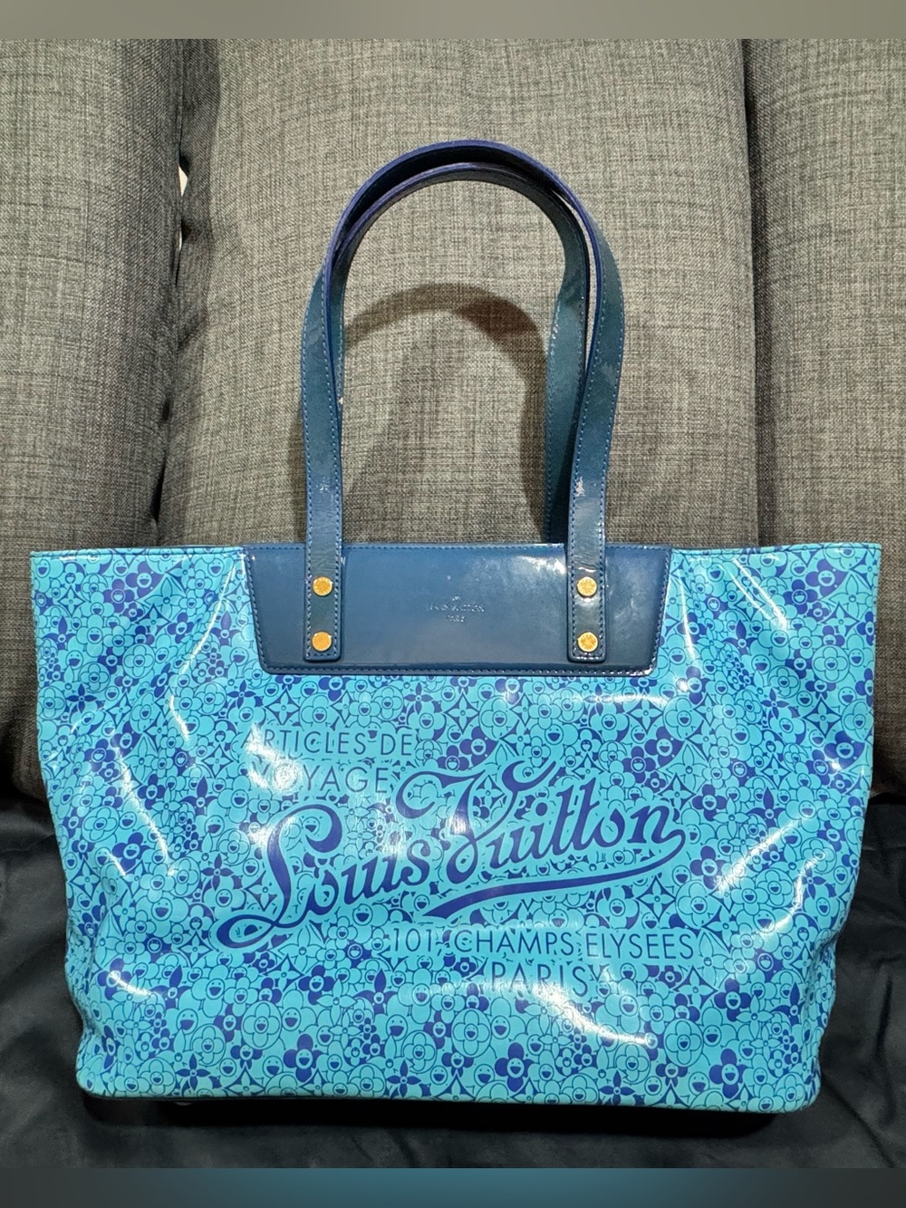 ❤️ Louis Vuitton Takashi Murakami Coated Canvas Blue Cosmic Blossom Tote PM❤️